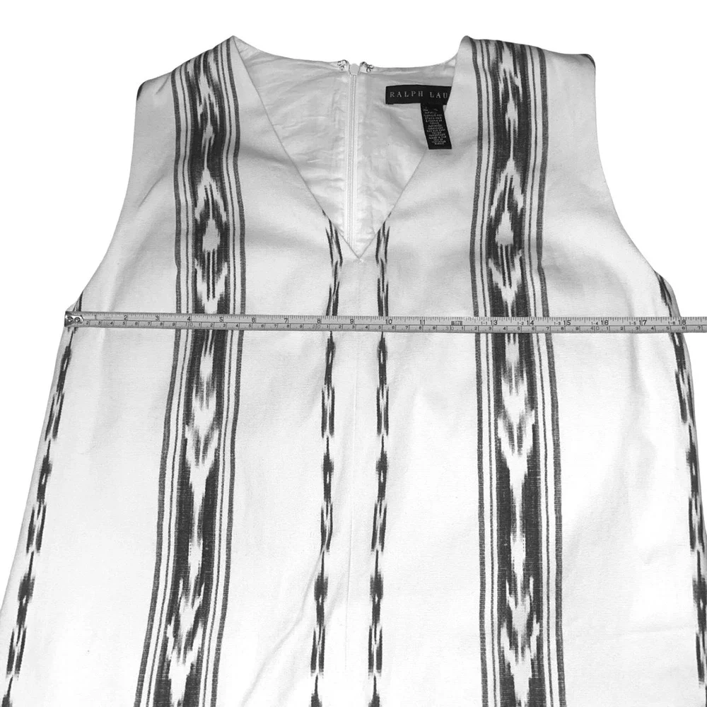 Ralph Lauren White Blue Ikat Stripe Sleeveless V Neck Shift Dress‎ Size 10